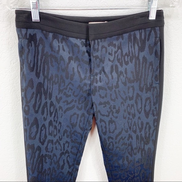 Rebecca Taylor Leopard Print Brocade Pants Navy - Picture 3 of 9